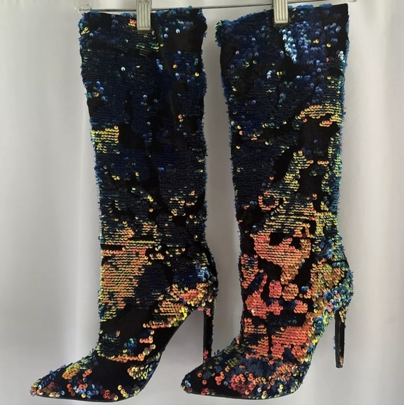 Sequin & Velvet Covered Stiletto Calf Boots NWT - Colorful NWT Size 6 - Picture 9 of 9